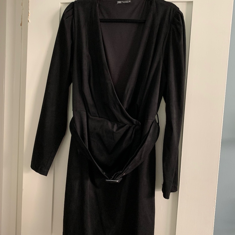 Zara Black Belted Suede Dress